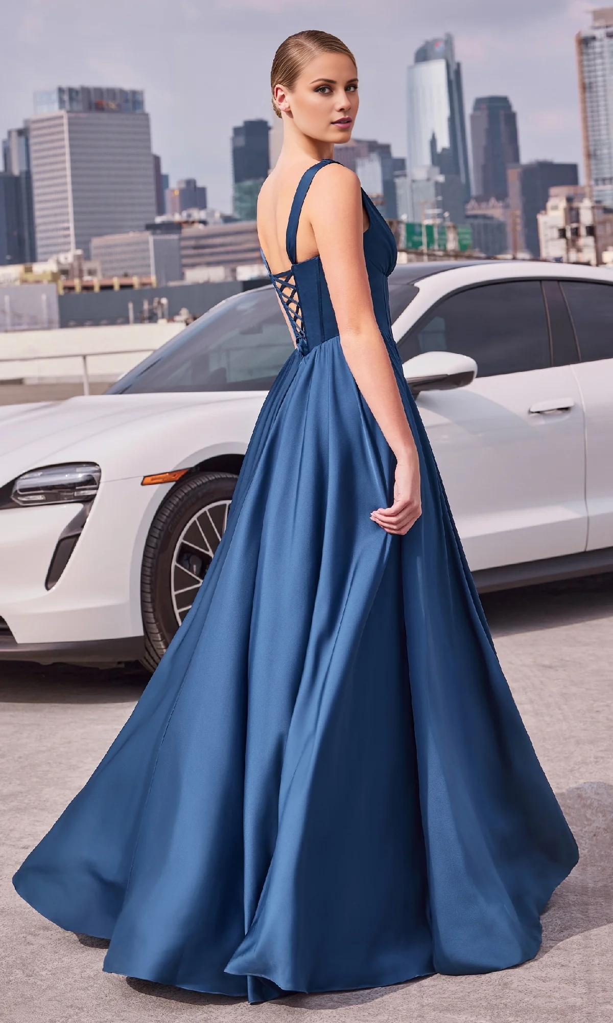 A-Line Satin Lace-Up Back Floor-Length Prom Dress - Chloe Dress