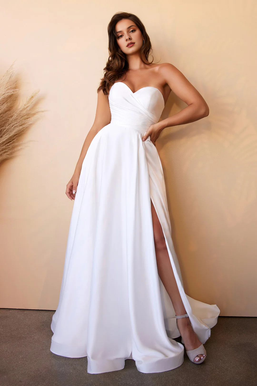 White Strapless Satin Wedding Dress - Chloe Dress