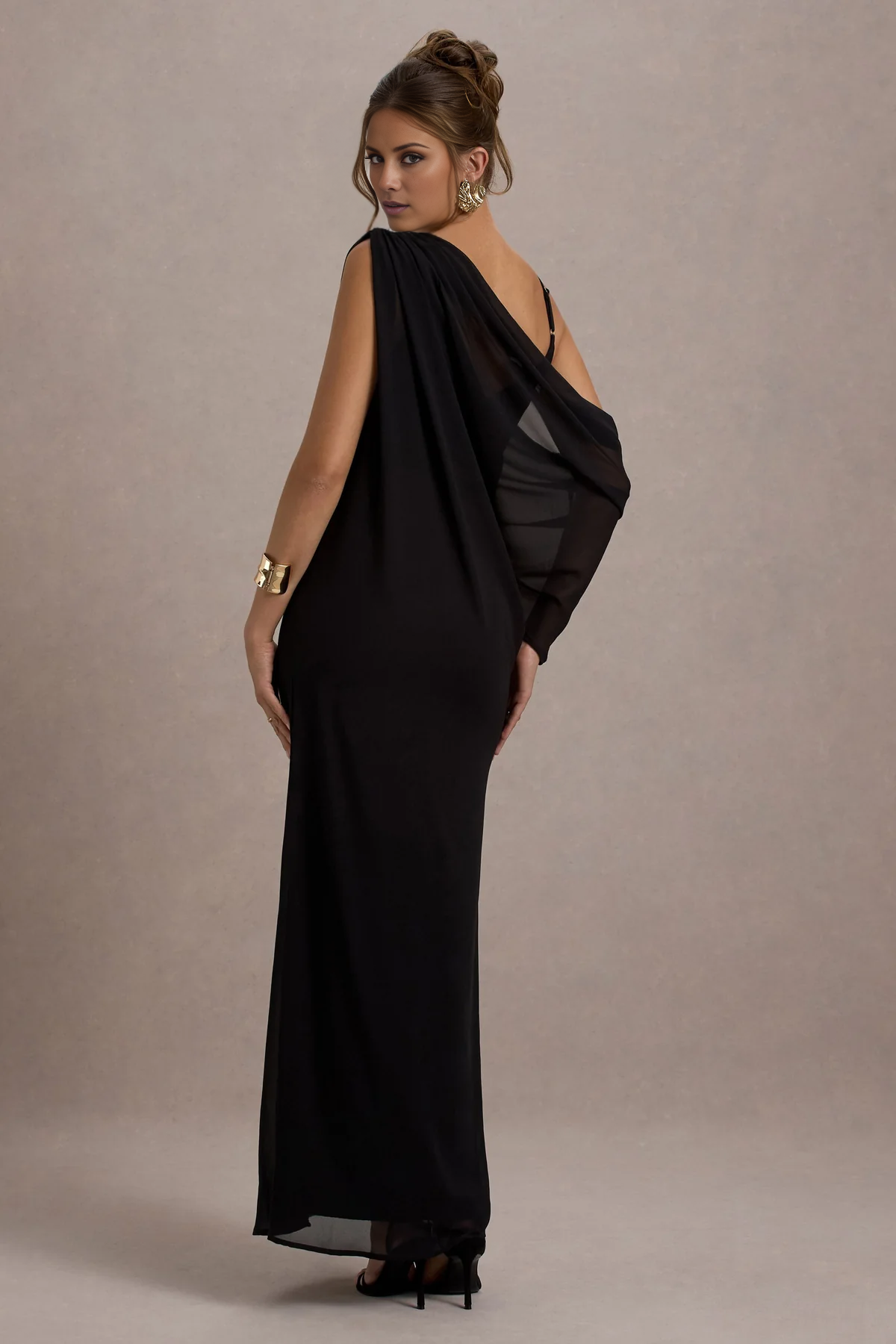 Black V-Neck Chiffon Floor-Length Evening Dress - Chloe Dress