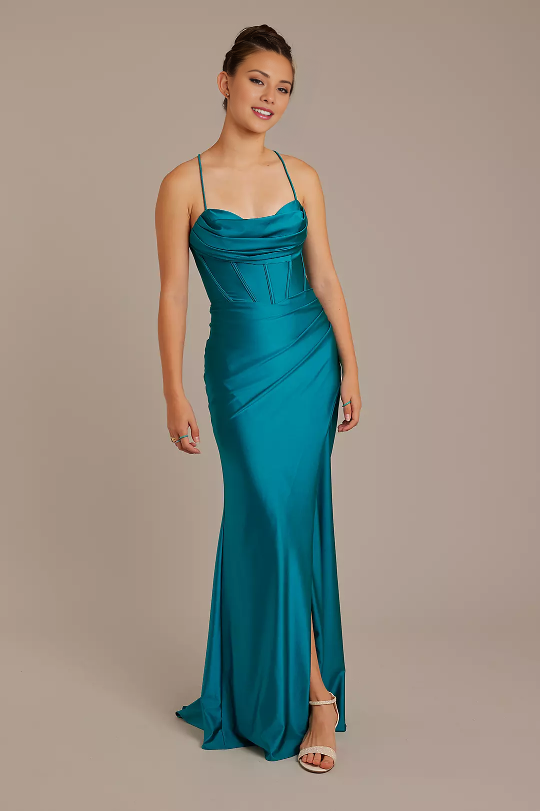 Satin Lace-Up Back Prom Dress - Chloe Dress