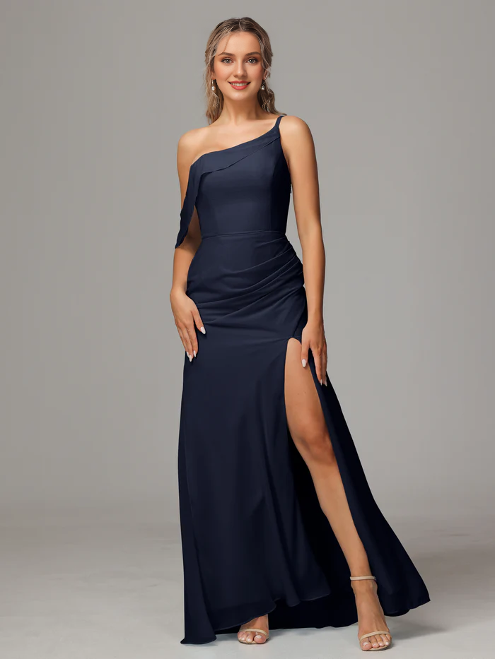 One-Shoulder Chiffon Floor-Length Wedding Dress - Chloe Dress