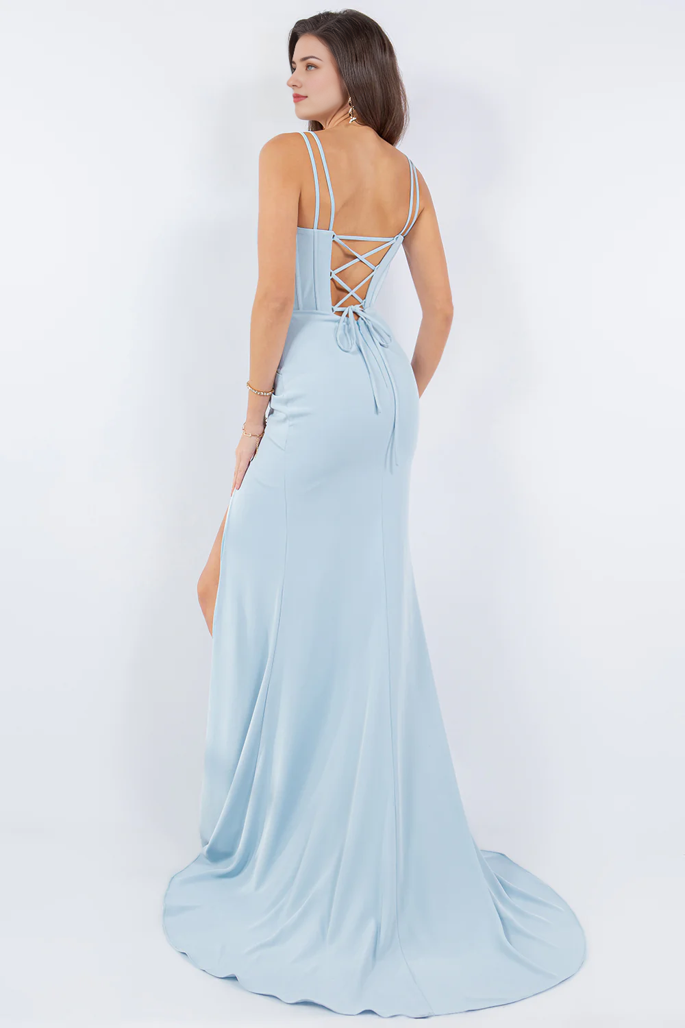 Long Sleeve Lace-Up Back High Slit Dress - Chloe Dress
