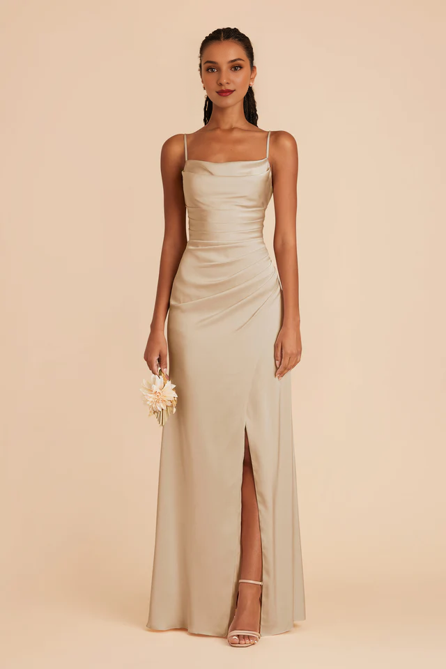 Square Neck Satin Sleeveless Wedding Dress - Chloe Dress