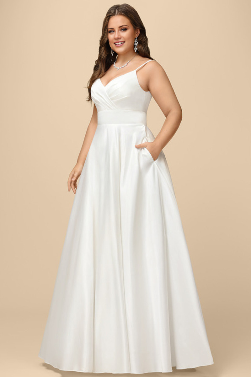 Princess V-Neck Satin Sleeveless Floor-Length Wedding Dress - Chloe Dress