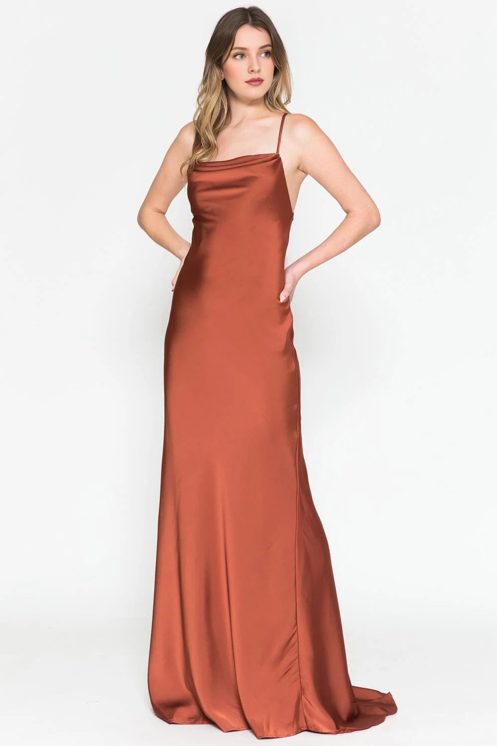 High Neck Satin Long Sleeve Dress - Chloe Dress