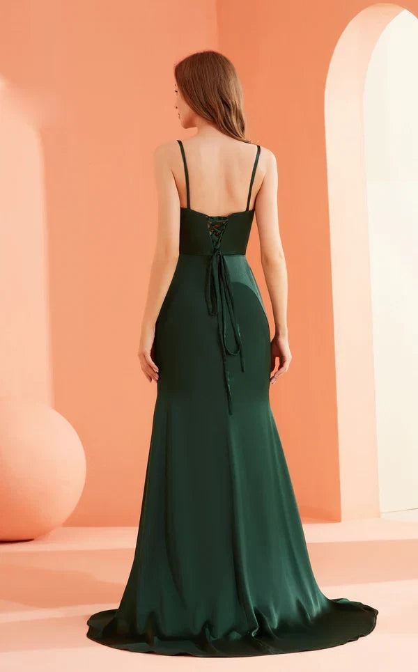 A-Line V-Neck Sleeveless Lace-Up Back Floor-Length Prom Dress - Chloe Dress
