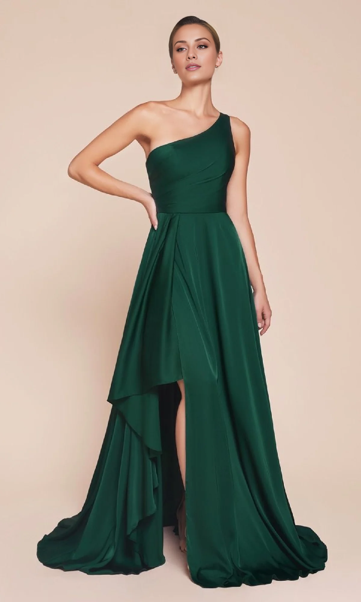 A-Line Satin High Slit Floor-Length Evening Dress - Chloe Dress