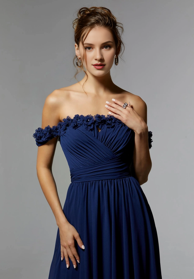 Off-Shoulder Chiffon Lace-Up Back Pleated Evening Dress - Chloe Dress