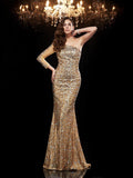 Mermaid One-Shoulder Sequin Three-Quarter Sleeve Dress - Chloe Dress