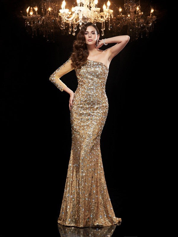Mermaid One-Shoulder Sequin Three-Quarter Sleeve Dress - Chloe Dress