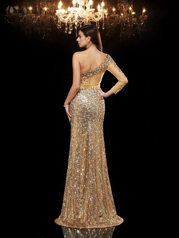 Mermaid One-Shoulder Sequin Three-Quarter Sleeve Dress - Chloe Dress