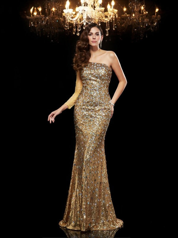 Mermaid One-Shoulder Sequin Three-Quarter Sleeve Dress - Chloe Dress