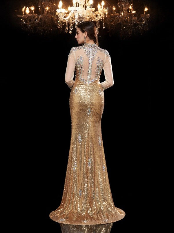 Mermaid High Neck Sequin Three-Quarter Sleeve Dress - Chloe Dress