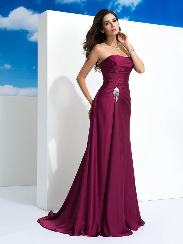 A-Line Strapless Satin Sleeveless Pleated Dress - Chloe Dress