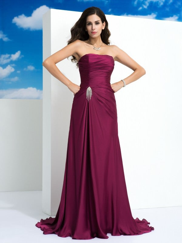A-Line Strapless Satin Sleeveless Pleated Dress - Chloe Dress