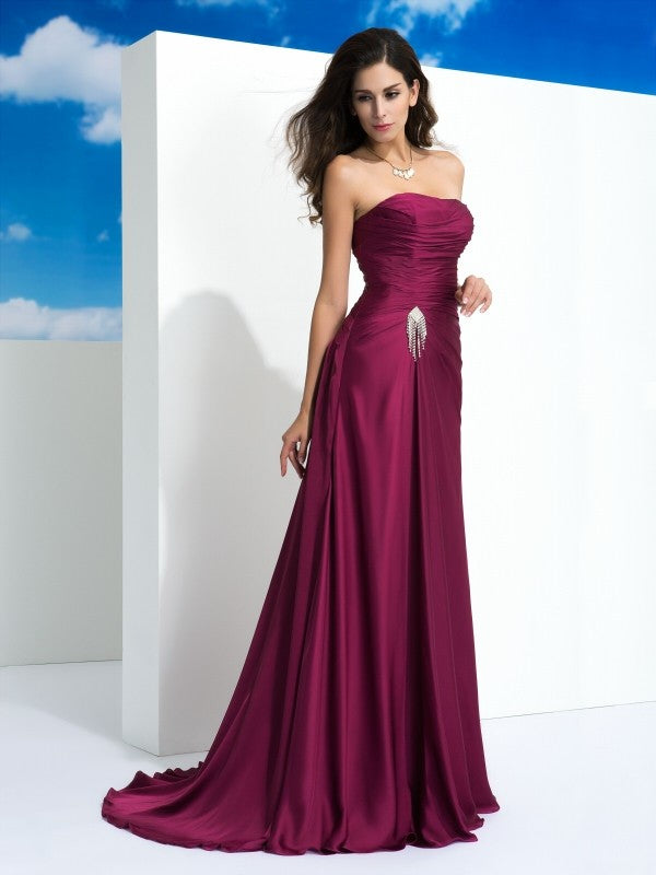 A-Line Strapless Satin Sleeveless Pleated Dress - Chloe Dress