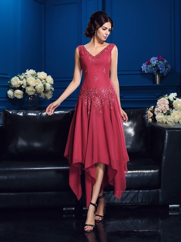 A-Line V-Neck Chiffon Sleeveless Applique Dress - Chloe Dress