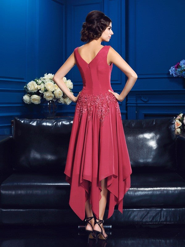 A-Line V-Neck Chiffon Sleeveless Applique Dress - Chloe Dress
