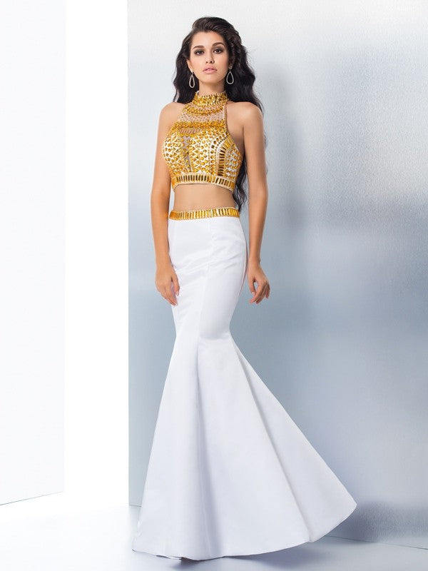 Mermaid High Neck Satin Sleeveless Dress - Chloe Dress