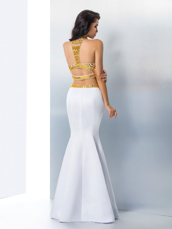 Mermaid High Neck Satin Sleeveless Dress - Chloe Dress