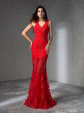 Mermaid V-Neck Satin Sleeveless Applique Dress - Chloe Dress