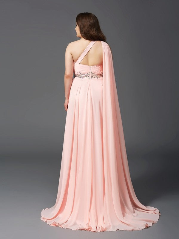 A-Line One-Shoulder Chiffon Sleeveless Rhinestone Dress - Chloe Dress