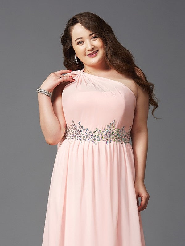 A-Line One-Shoulder Chiffon Sleeveless Rhinestone Dress - Chloe Dress