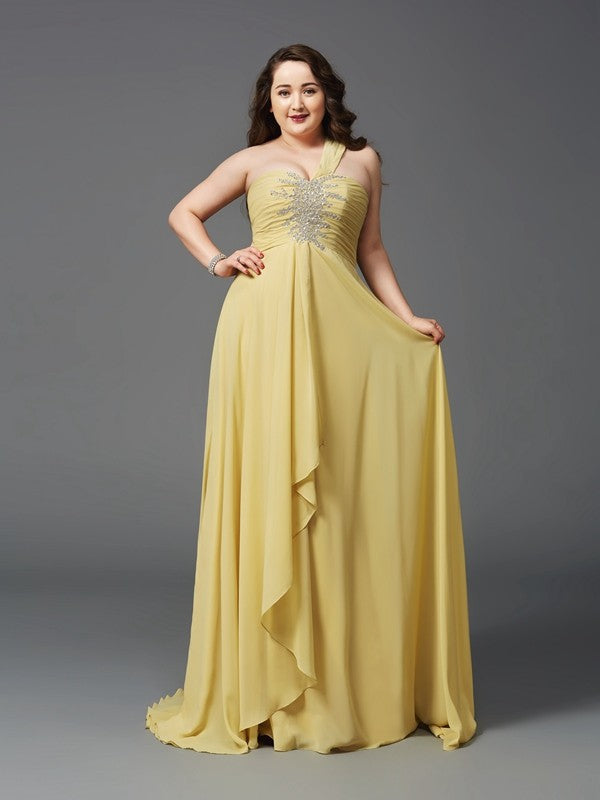 A-Line One-Shoulder Chiffon Sleeveless Rhinestone Dress - Chloe Dress