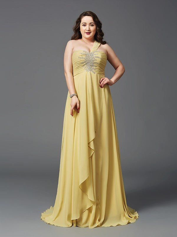 A-Line One-Shoulder Chiffon Sleeveless Rhinestone Dress - Chloe Dress