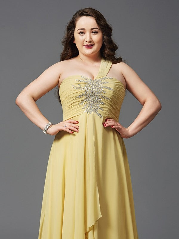 A-Line One-Shoulder Chiffon Sleeveless Rhinestone Dress - Chloe Dress