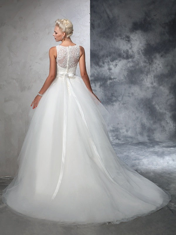 Ball Gown Sleeveless Applique Tea-Length Wedding Gown - Chloe Dress