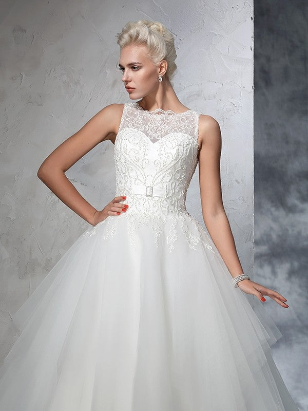 Ball Gown Sleeveless Applique Tea-Length Wedding Gown - Chloe Dress