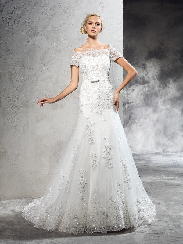 Sheath Short Sleeve Applique Mini Wedding Dress - Chloe Dress