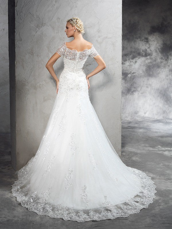 Sheath Short Sleeve Applique Mini Wedding Dress - Chloe Dress