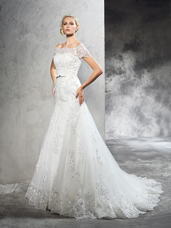 Sheath Short Sleeve Applique Mini Wedding Dress - Chloe Dress
