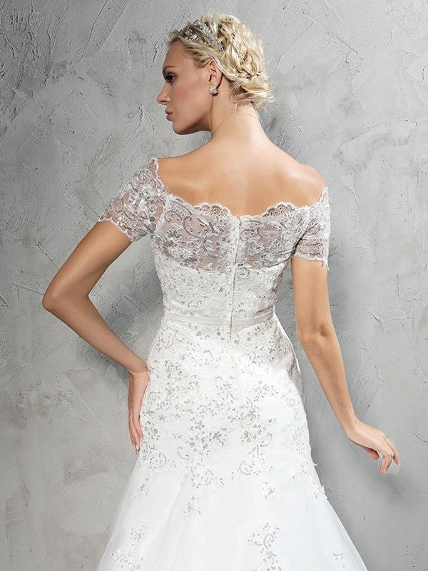 Sheath Short Sleeve Applique Mini Wedding Dress - Chloe Dress