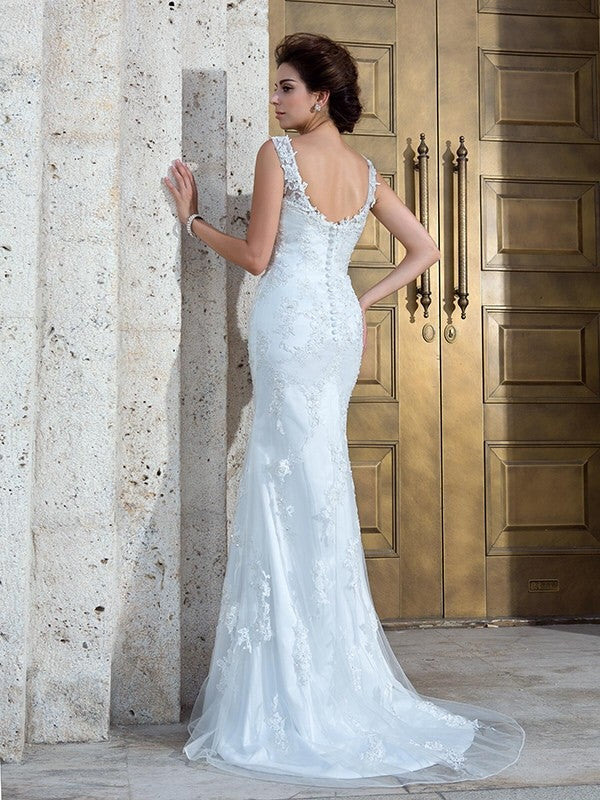 Mermaid V-Neck Sleeveless Applique Wedding Dress - Chloe Dress