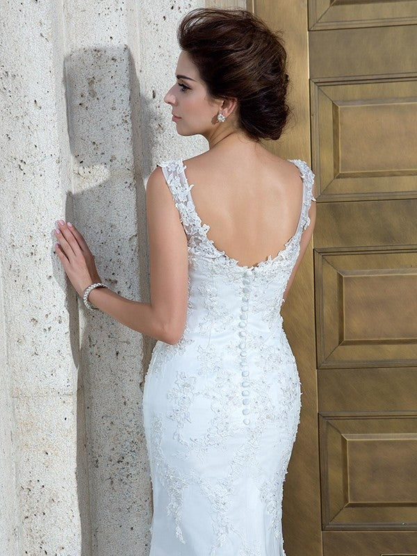 Mermaid V-Neck Sleeveless Applique Wedding Dress - Chloe Dress