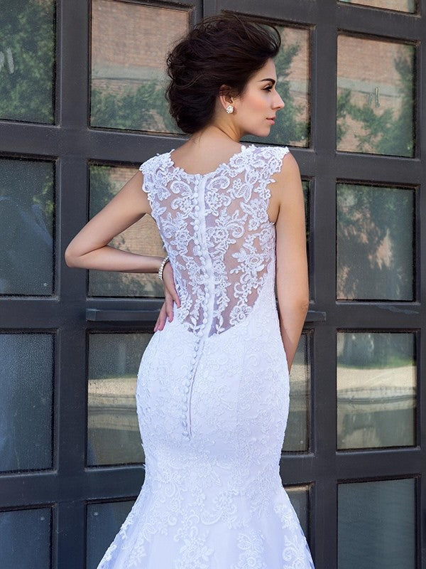 Mermaid V-Neck Satin Sleeveless Applique Wedding Dress - Chloe Dress