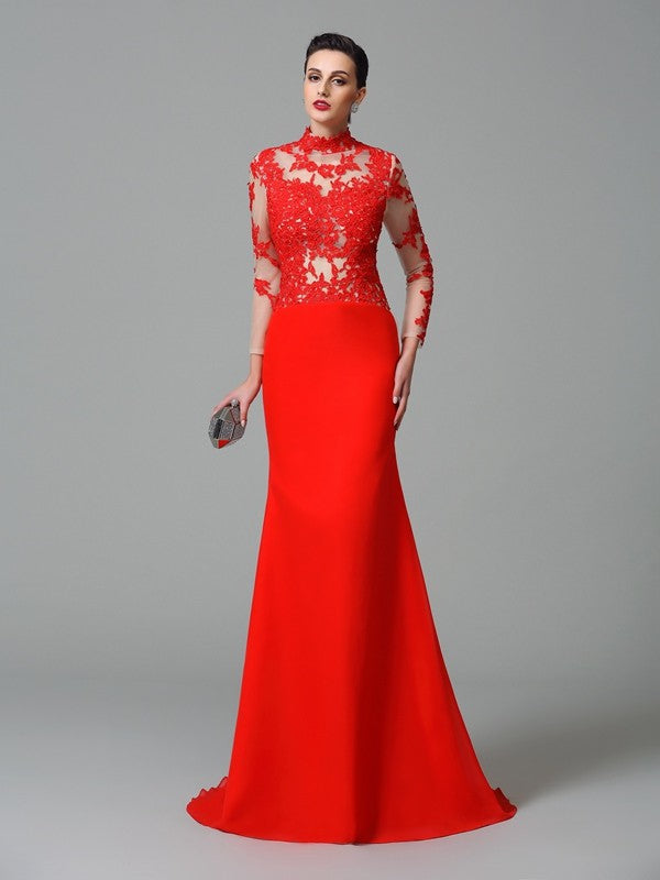 Mermaid High Neck Chiffon Long Sleeve Applique Dress - Chloe Dress