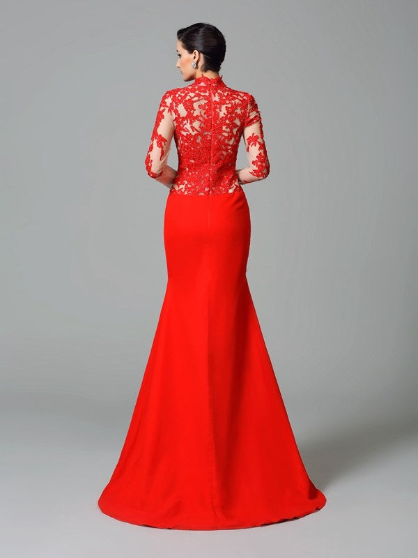 Mermaid High Neck Chiffon Long Sleeve Applique Dress - Chloe Dress