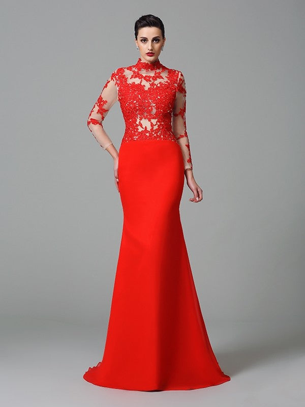 Mermaid High Neck Chiffon Long Sleeve Applique Dress - Chloe Dress