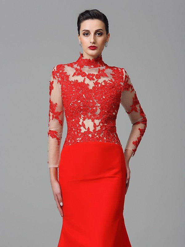 Mermaid High Neck Chiffon Long Sleeve Applique Dress - Chloe Dress