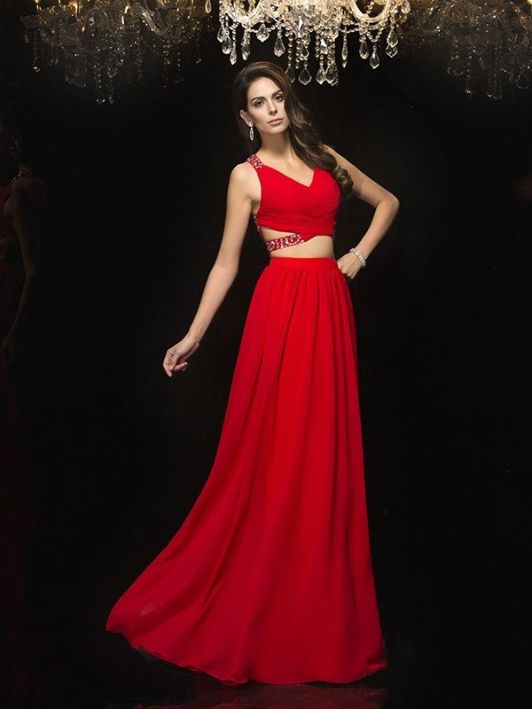 A-Line V-Neck Chiffon Sleeveless Dress - Chloe Dress