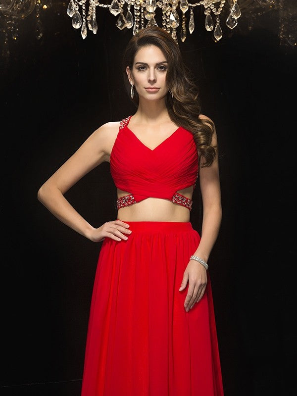 A-Line V-Neck Chiffon Sleeveless Dress - Chloe Dress