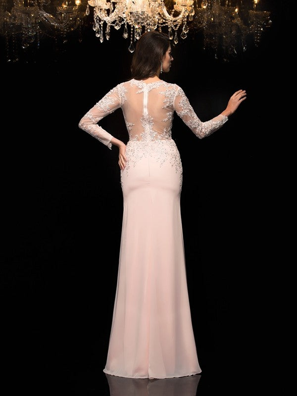 Sheath Chiffon Three-Quarter Sleeve Applique Dress - Chloe Dress