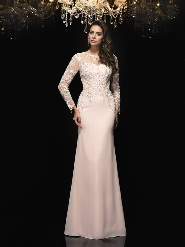 Sheath Chiffon Three-Quarter Sleeve Applique Dress - Chloe Dress