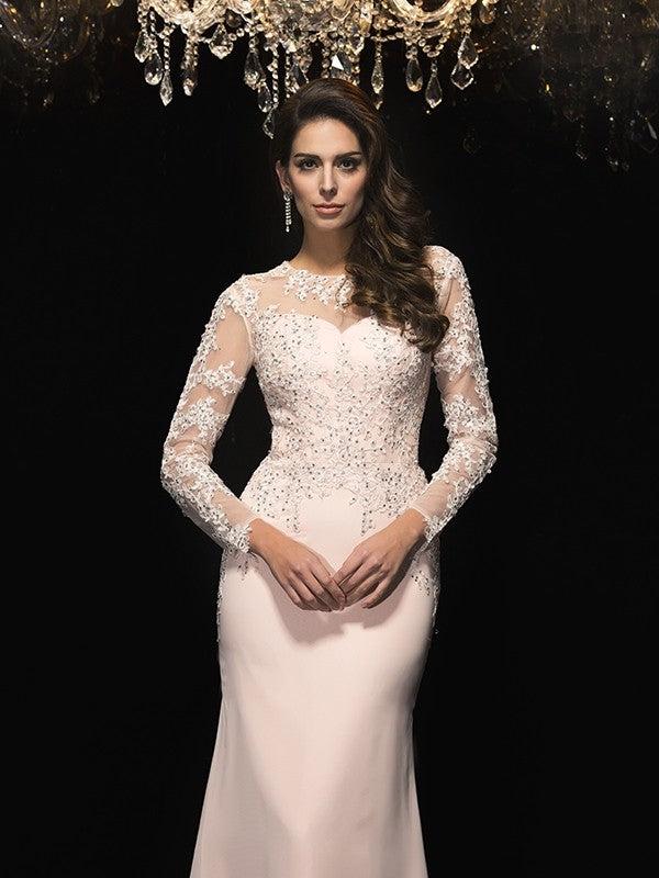 Sheath Chiffon Three-Quarter Sleeve Applique Dress - Chloe Dress