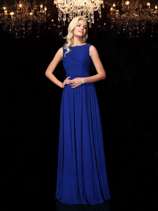 A-Line Chiffon Sleeveless Rhinestone Tea-Length Dress - Chloe Dress
