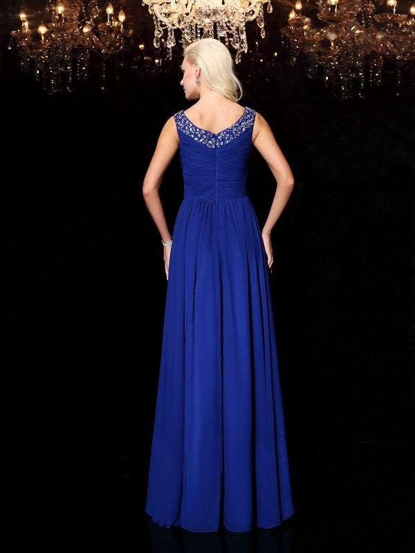 A-Line Chiffon Sleeveless Rhinestone Tea-Length Dress - Chloe Dress
